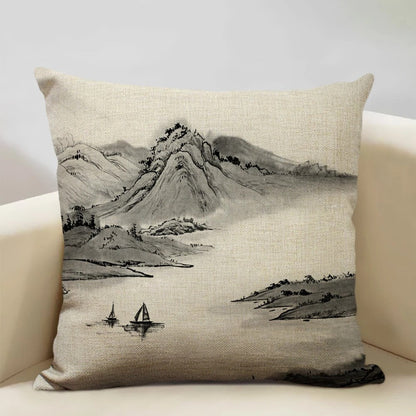 Traditional Japanese Inspired Mount Fuji Pillow Cover