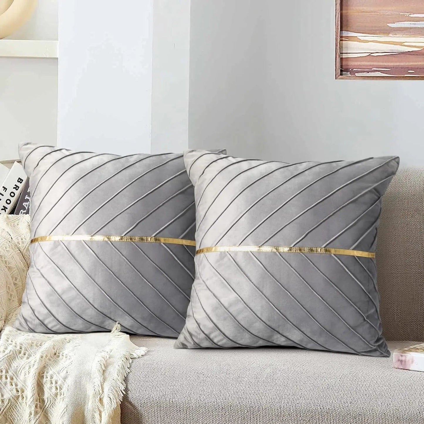 Elegant Black Velvet Pillow Cover with Gold Trim