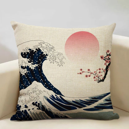 Traditional Japanese Inspired Mount Fuji Pillow Cover