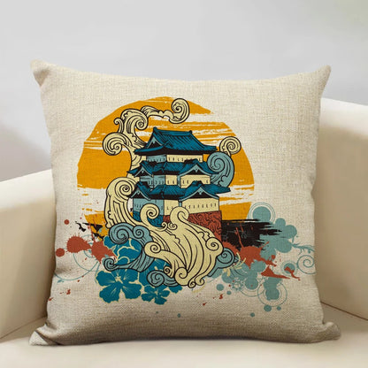 Traditional Japanese Inspired Mount Fuji Pillow Cover