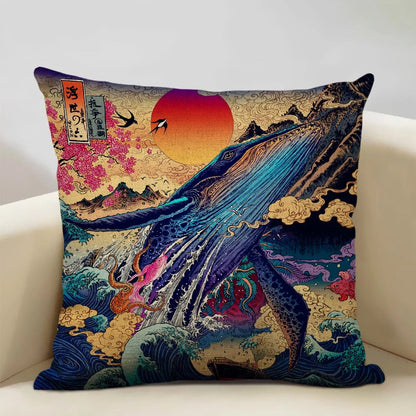 Traditional Japanese Inspired Mount Fuji Pillow Cover