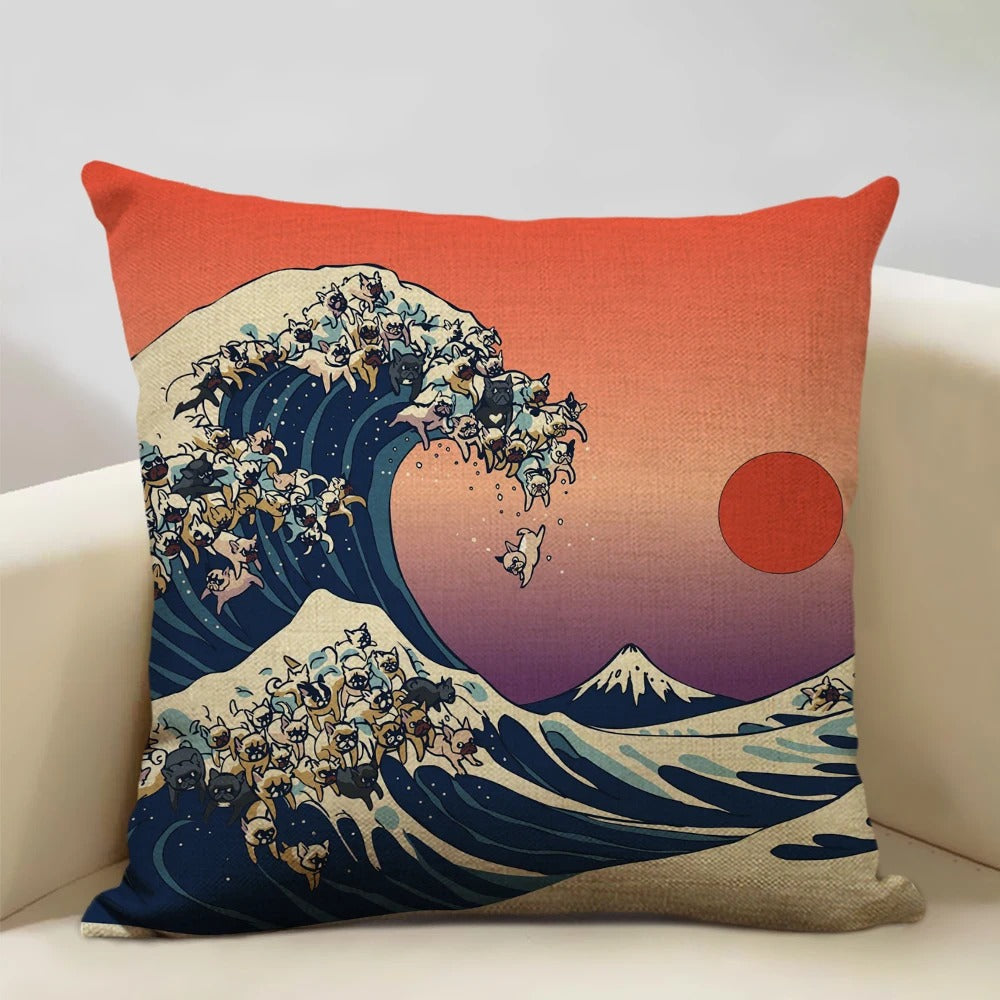 Traditional Japanese Inspired Mount Fuji Pillow Cover