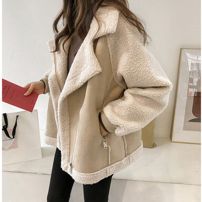 Ladies Soft Leather Zip Up Winter Coat - Halri