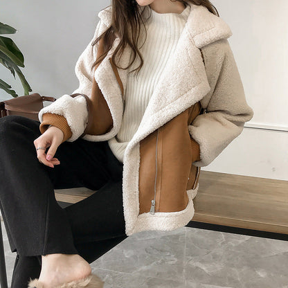 Ladies Soft Leather Zip Up Winter Coat