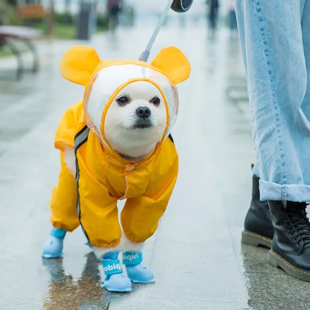 Cute Bear Dog Rain Jacket with Reflective Strips - Halri
