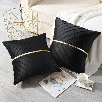 Elegant Black Velvet Pillow Cover with Gold Trim