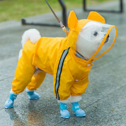 Cute Bear Dog Rain Jacket with Reflective Strips