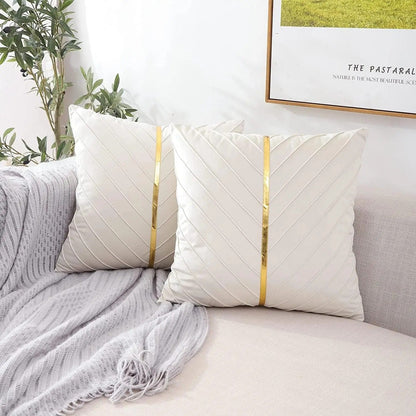 Elegant Black Velvet Pillow Cover with Gold Trim