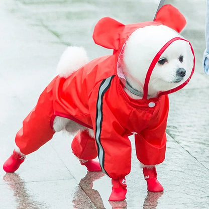 Cute Bear Dog Rain Jacket with Reflective Strips