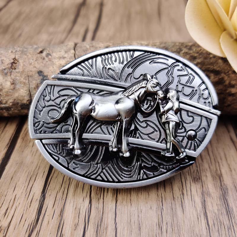 Western Style Silver Oval Belt Buckle