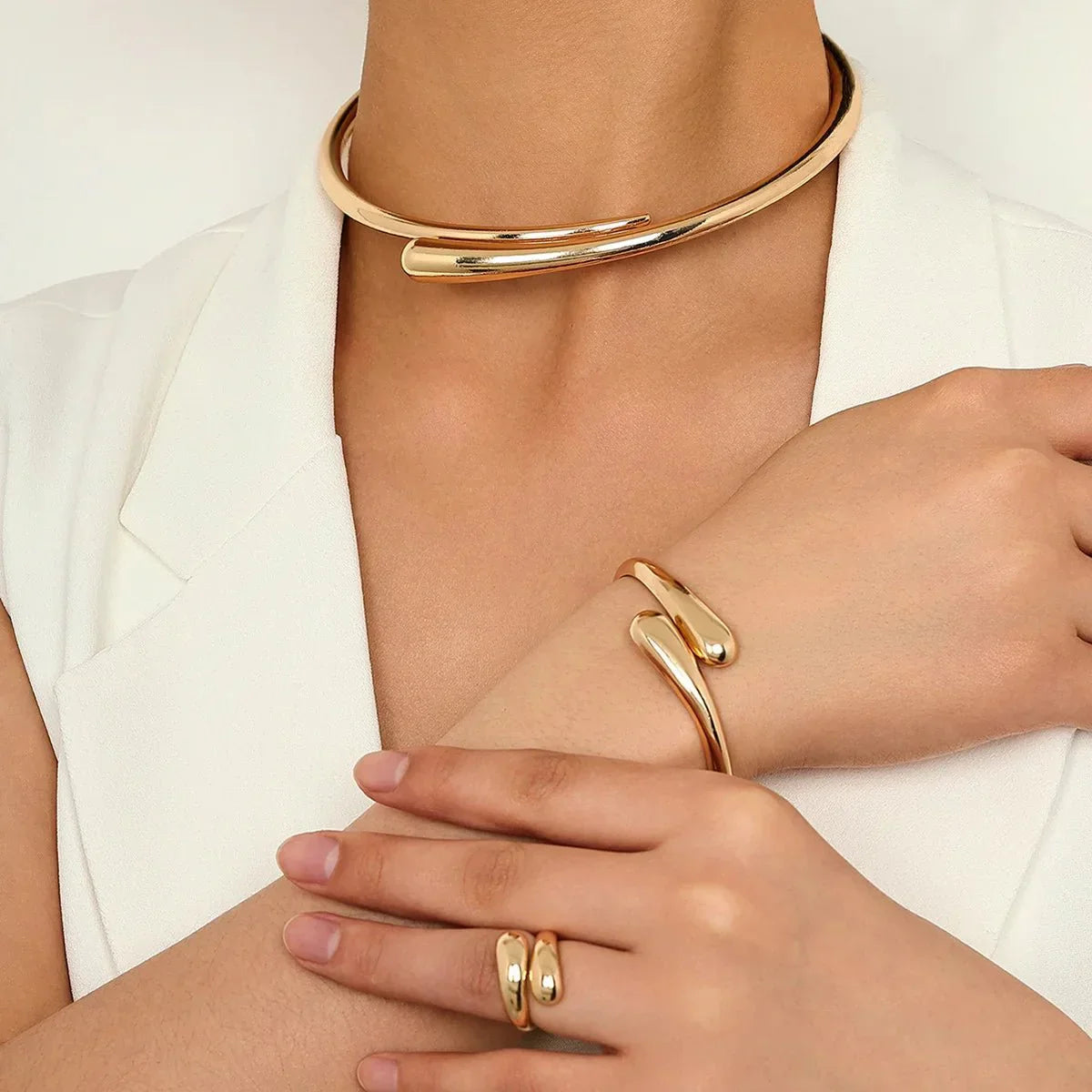 Trendy Wrap Multi Piece Jewelry Set Necklace Bracelet Ring - Halri