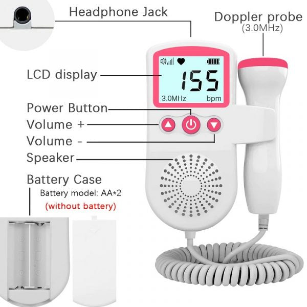 Portable Prenatal Fetal Heart Monitor with Digital Screen