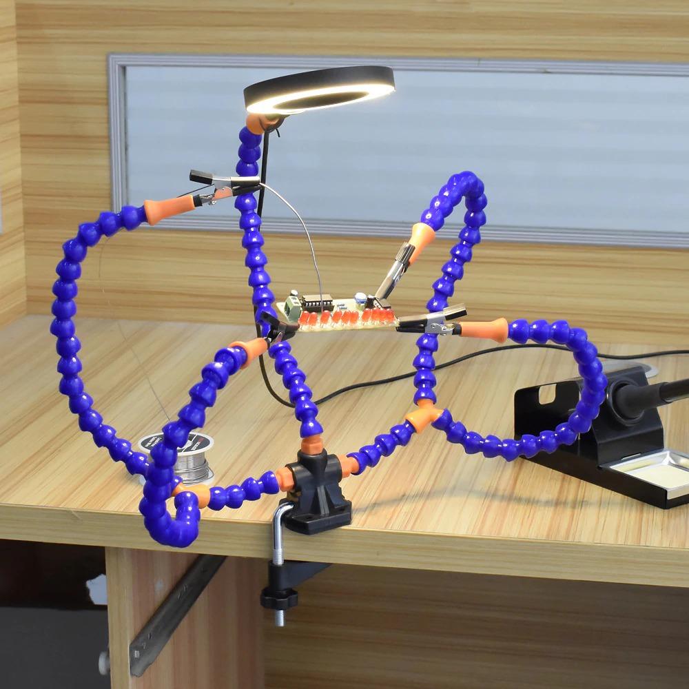 Adjustable Table Lamp with Magnifier and Phone Holder