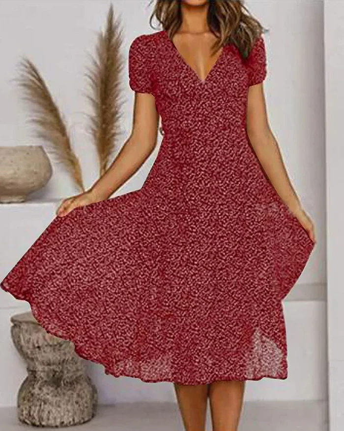 Pretty V Neck Flowy Summer Dress