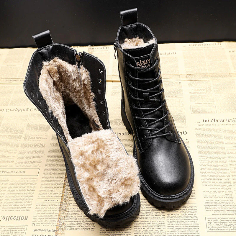 Warm Waterproof Black Leather Snow Boots - Befez