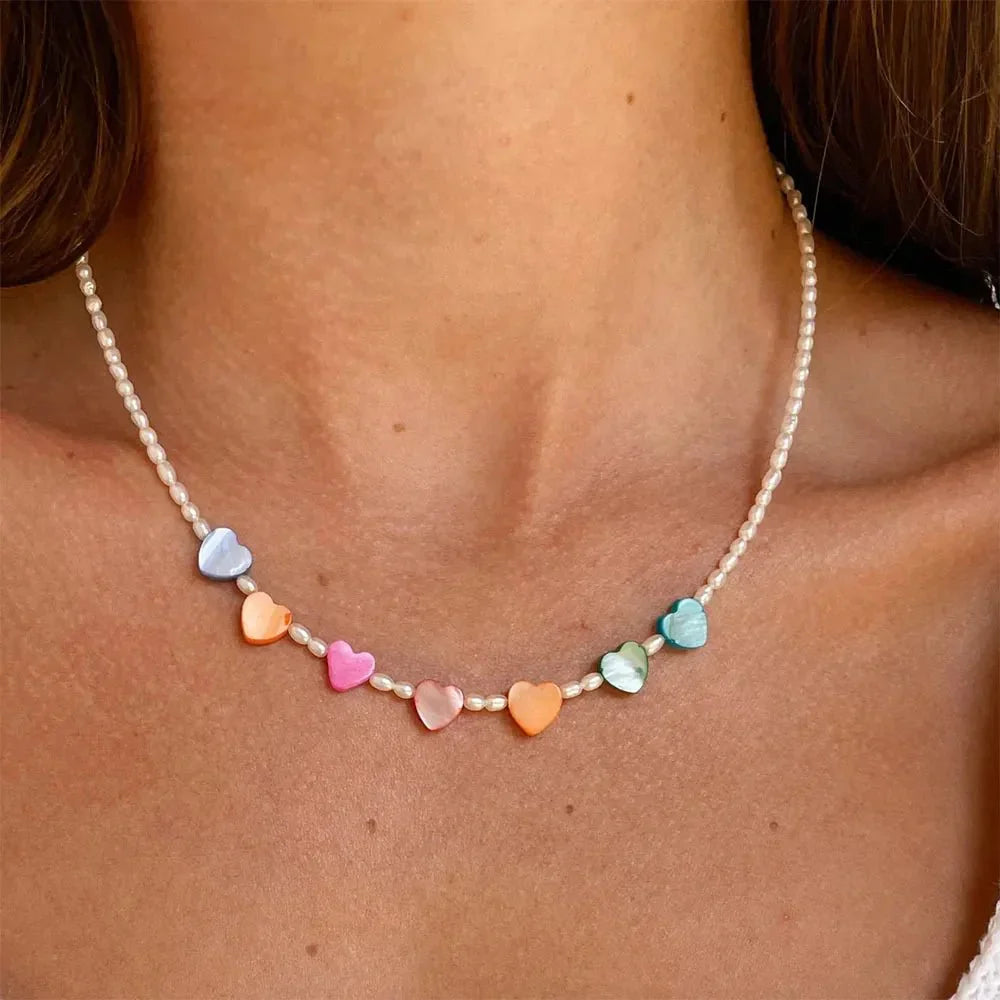 Fun Beaded Heart Choker Necklace - Halri