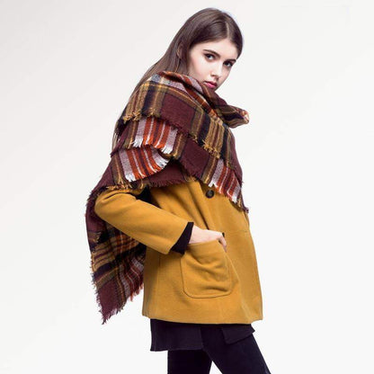 Warm Plaid Knit Winter Scarf for Women