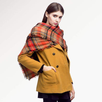 Warm Plaid Knit Winter Scarf for Women