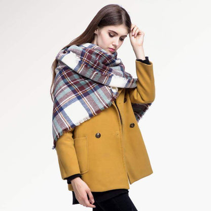 Warm Plaid Knit Winter Scarf for Women
