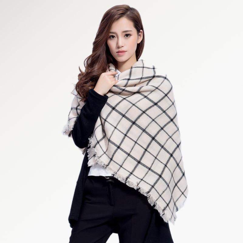 Warm Plaid Knit Winter Scarf for Women
