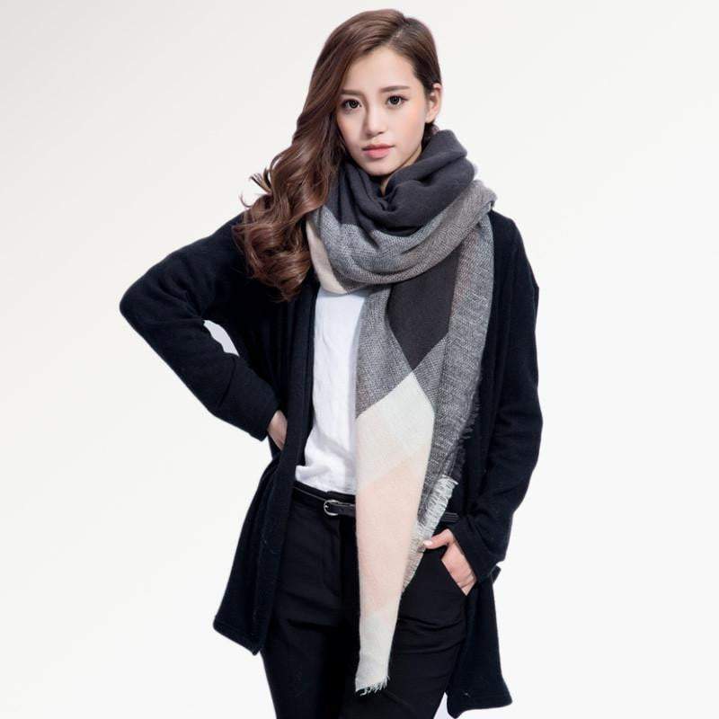 Warm Plaid Knit Winter Scarf for Women