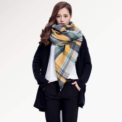 Warm Plaid Knit Winter Scarf for Women
