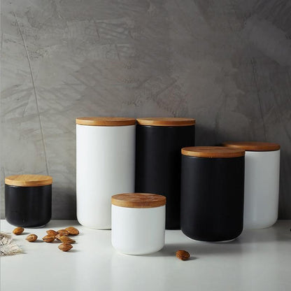 Natural Ceramic Storage Jars with Wooden Lids - Halri
