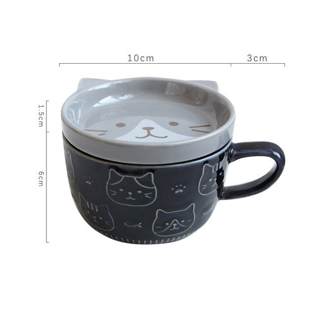Adorable Kitty Ceramic Coffee Mug with Lid - Halri