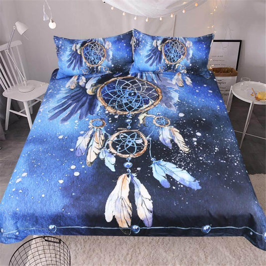 Beautiful Blue Feather Pattern Bedding Set - Halri