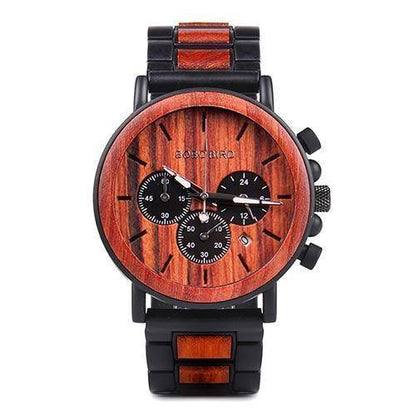 Elegant Wood Stainless Steel Mens Quartz Watch