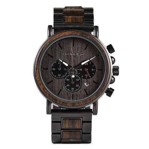 Elegant Wood Stainless Steel Mens Quartz Watch