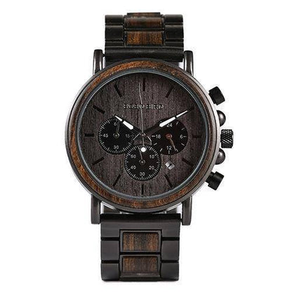 Elegant Wood Stainless Steel Mens Quartz Watch
