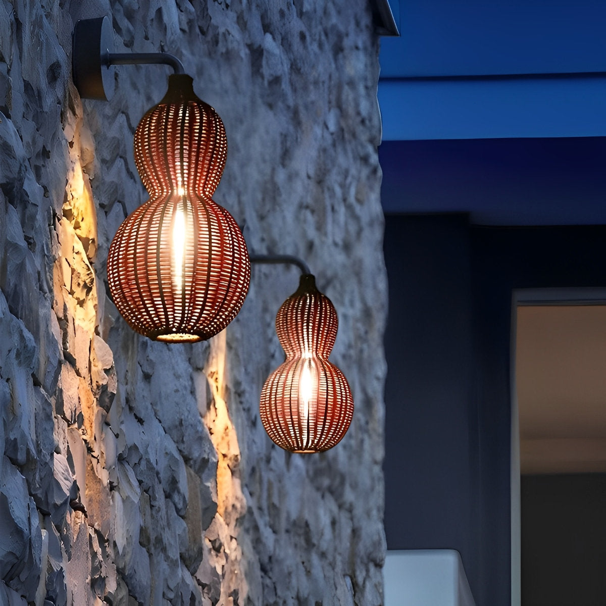 Natural Wicker Outdoor Hanging Porch Light Fixtures