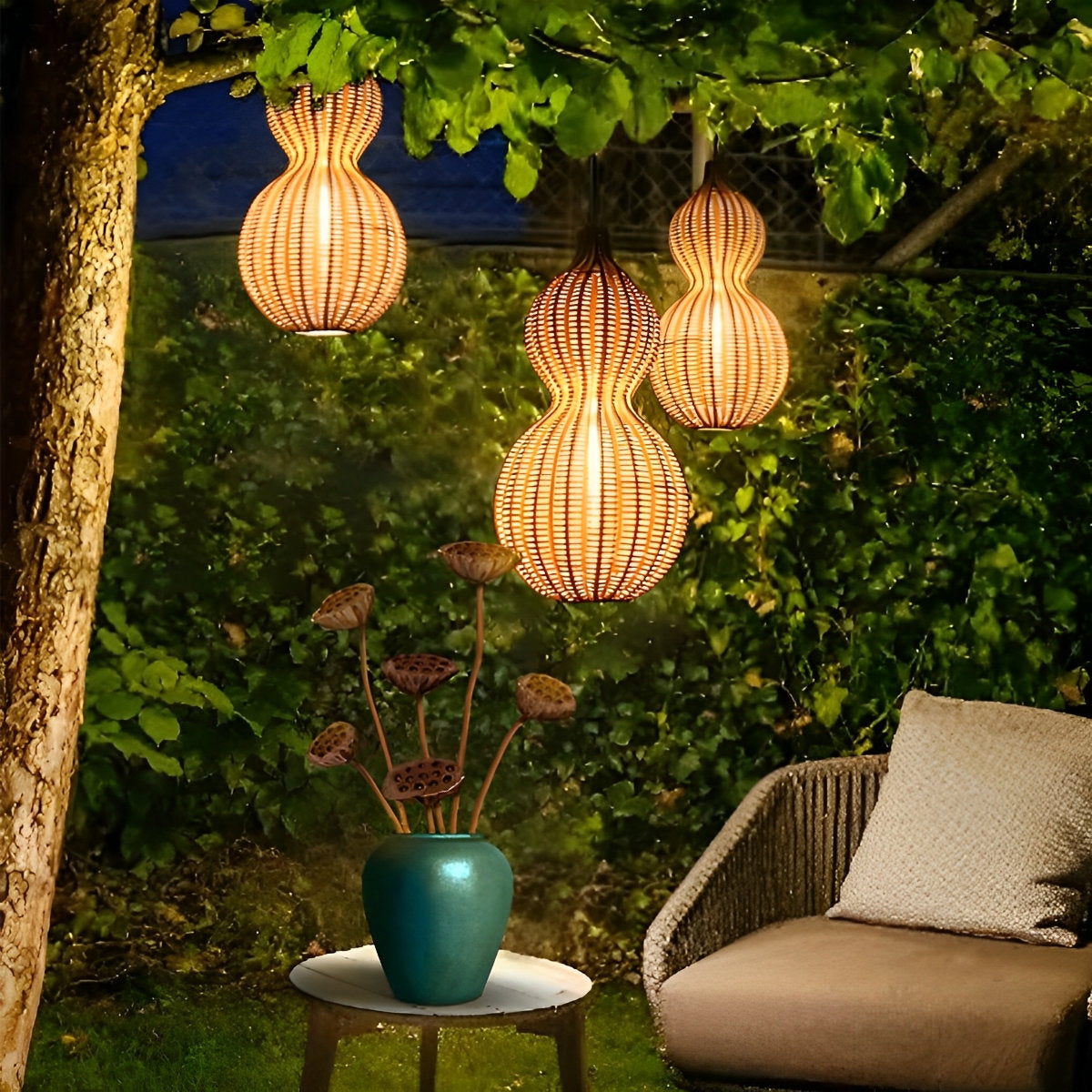 Natural Wicker Outdoor Hanging Porch Light Fixtures - Halri