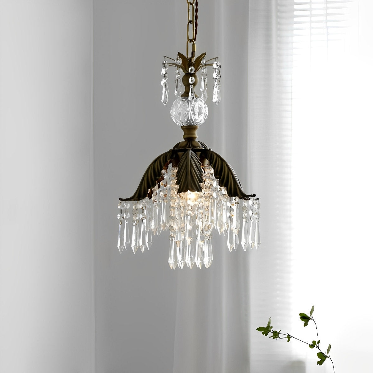 Vintage Floral Crystal Pendant Light Fixture