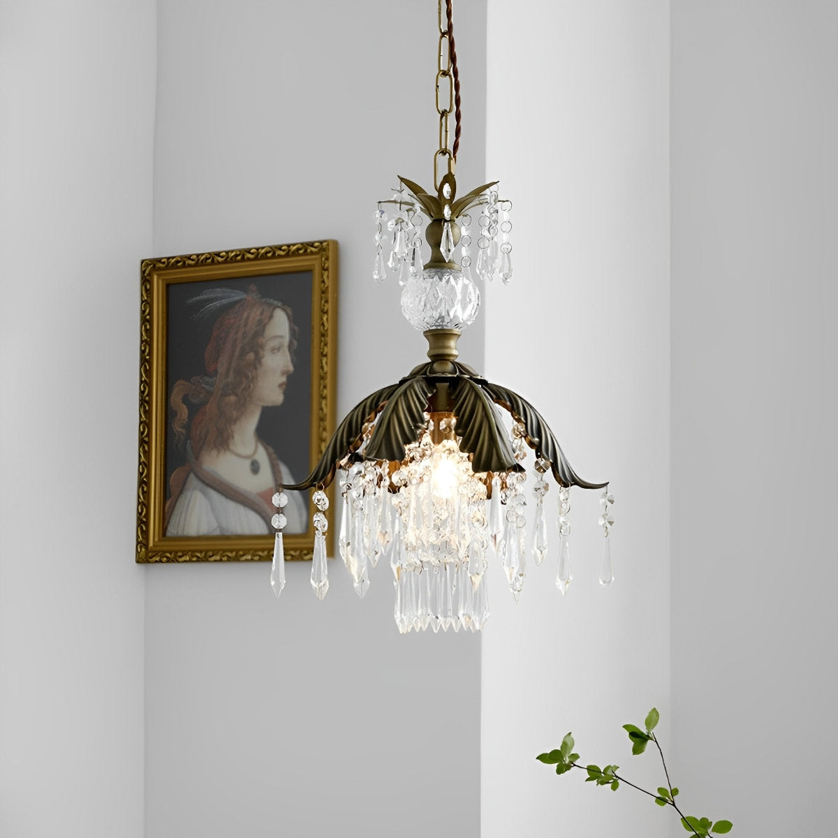 Vintage Floral Crystal Pendant Light Fixture
