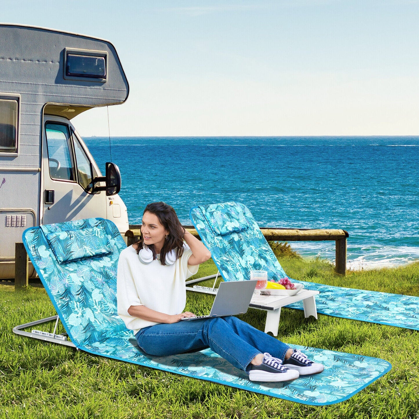 Compact Lightweight Folding Beach Lounge Chair Set