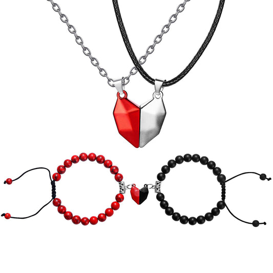 Romantic Heart Shaped Lovers Necklace And Bracelet Set - Halri