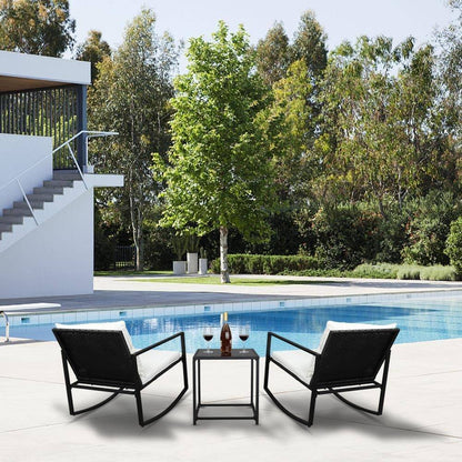 Patio Wicker Rocking Chair Set of 3