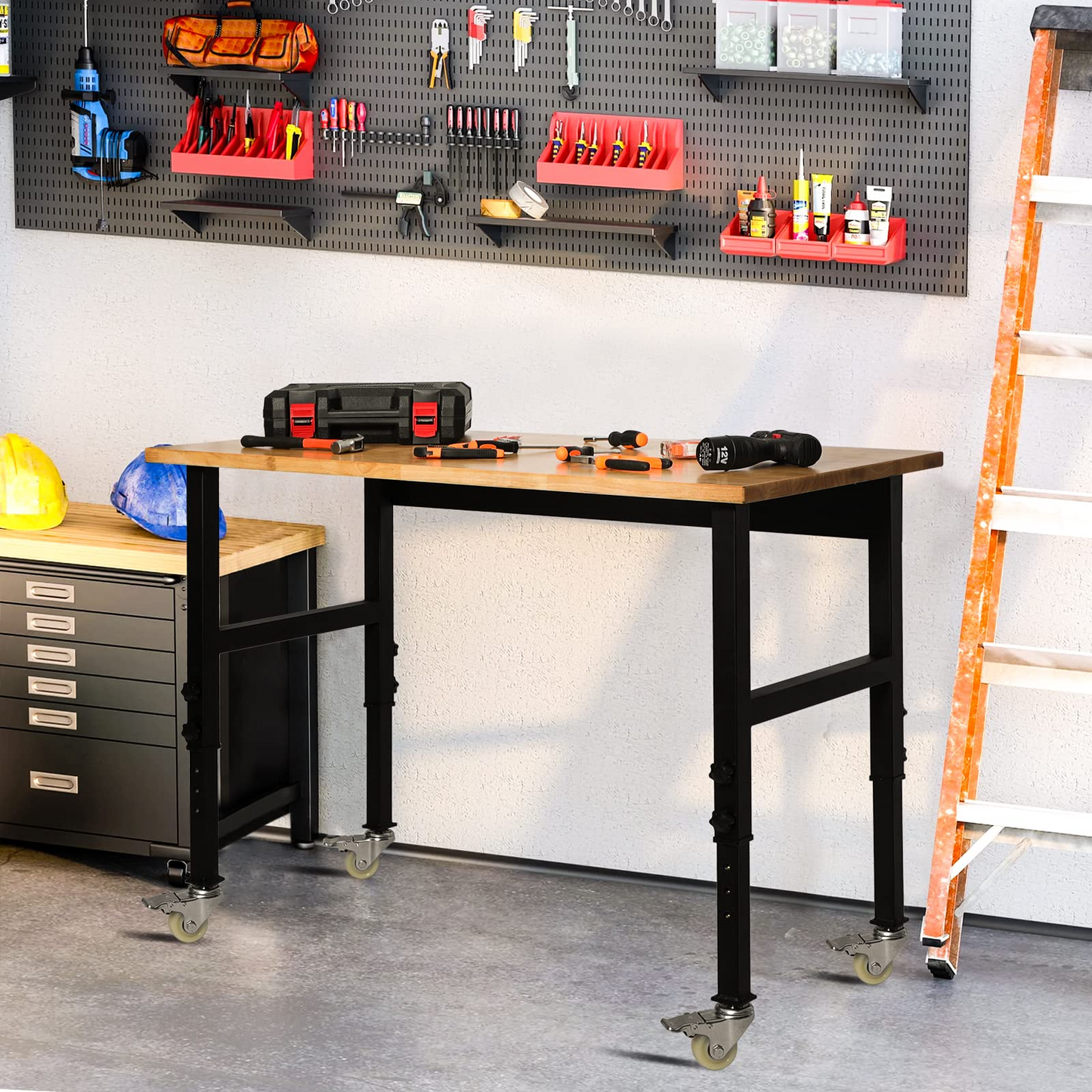 Compact Folding Workshop Mobile Bench Table