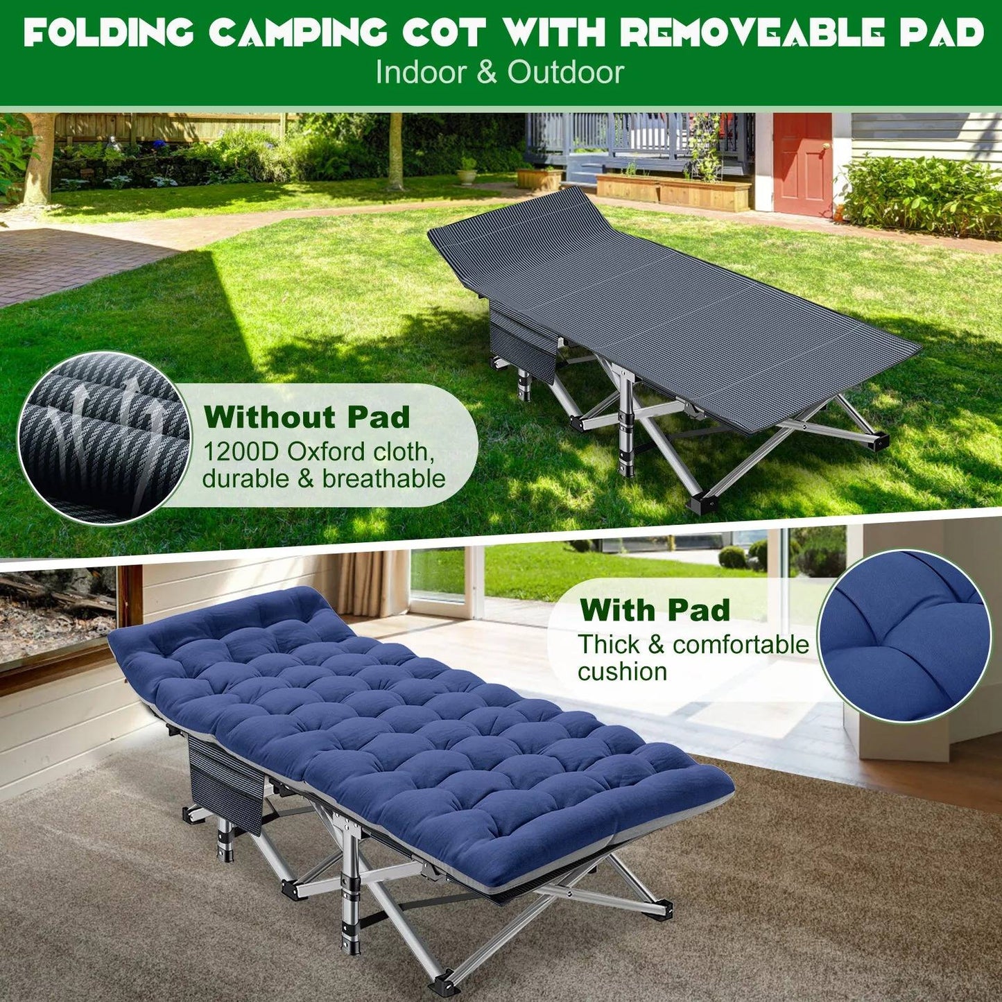Portable Collapsible Camp Bed with Soft Mattress
