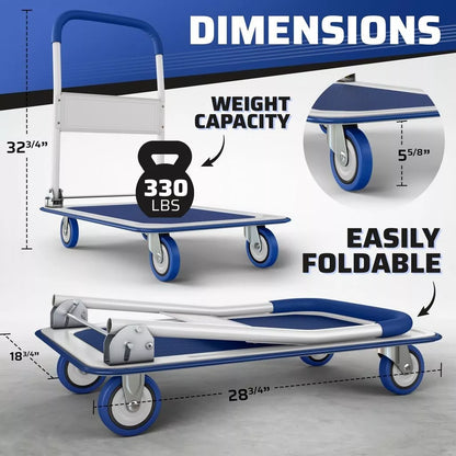 Portable Folding Utility Cart With Heavy Duty Wheels