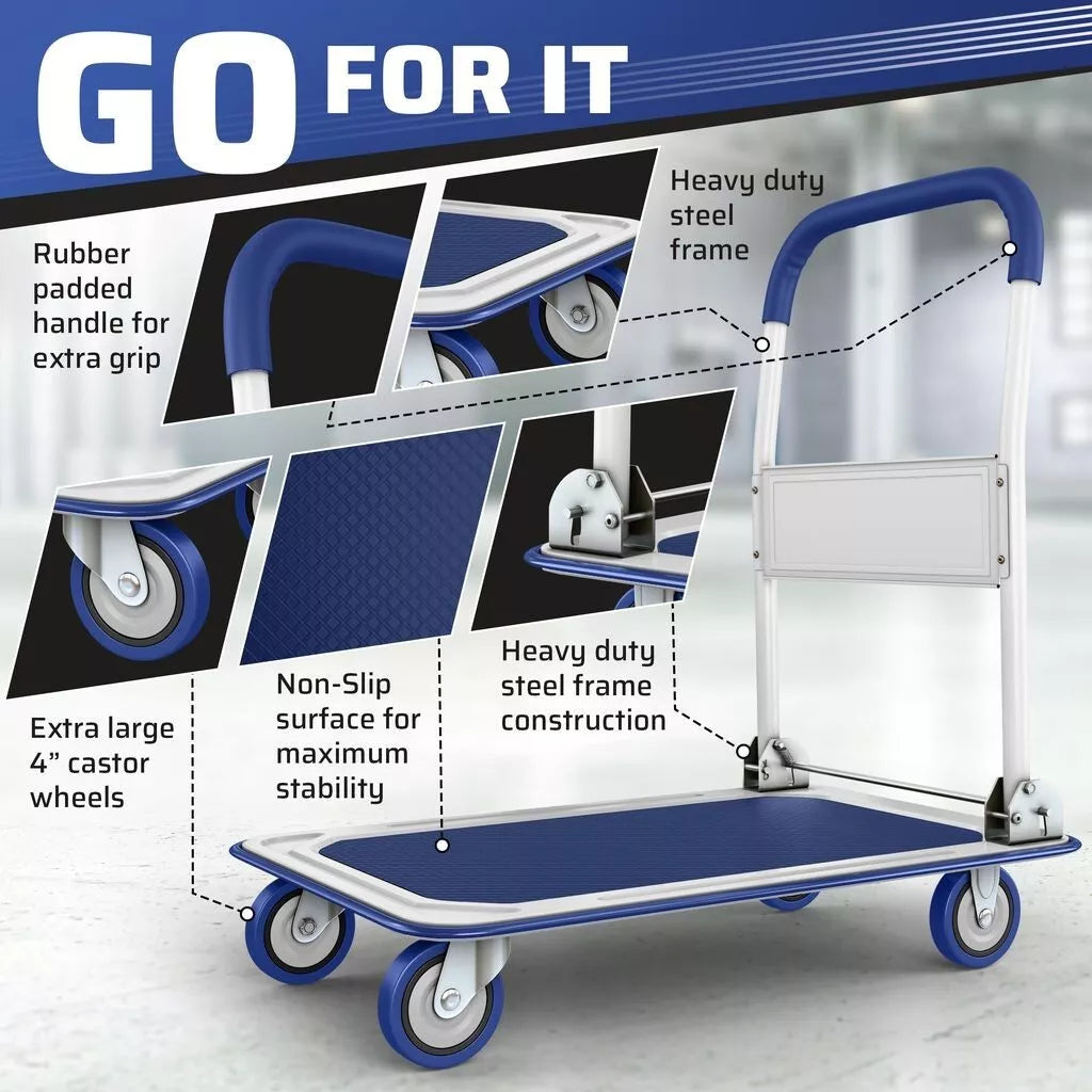 Portable Folding Utility Cart With Heavy Duty Wheels