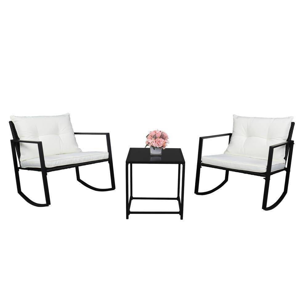 Patio Wicker Rocking Chair Set of 3