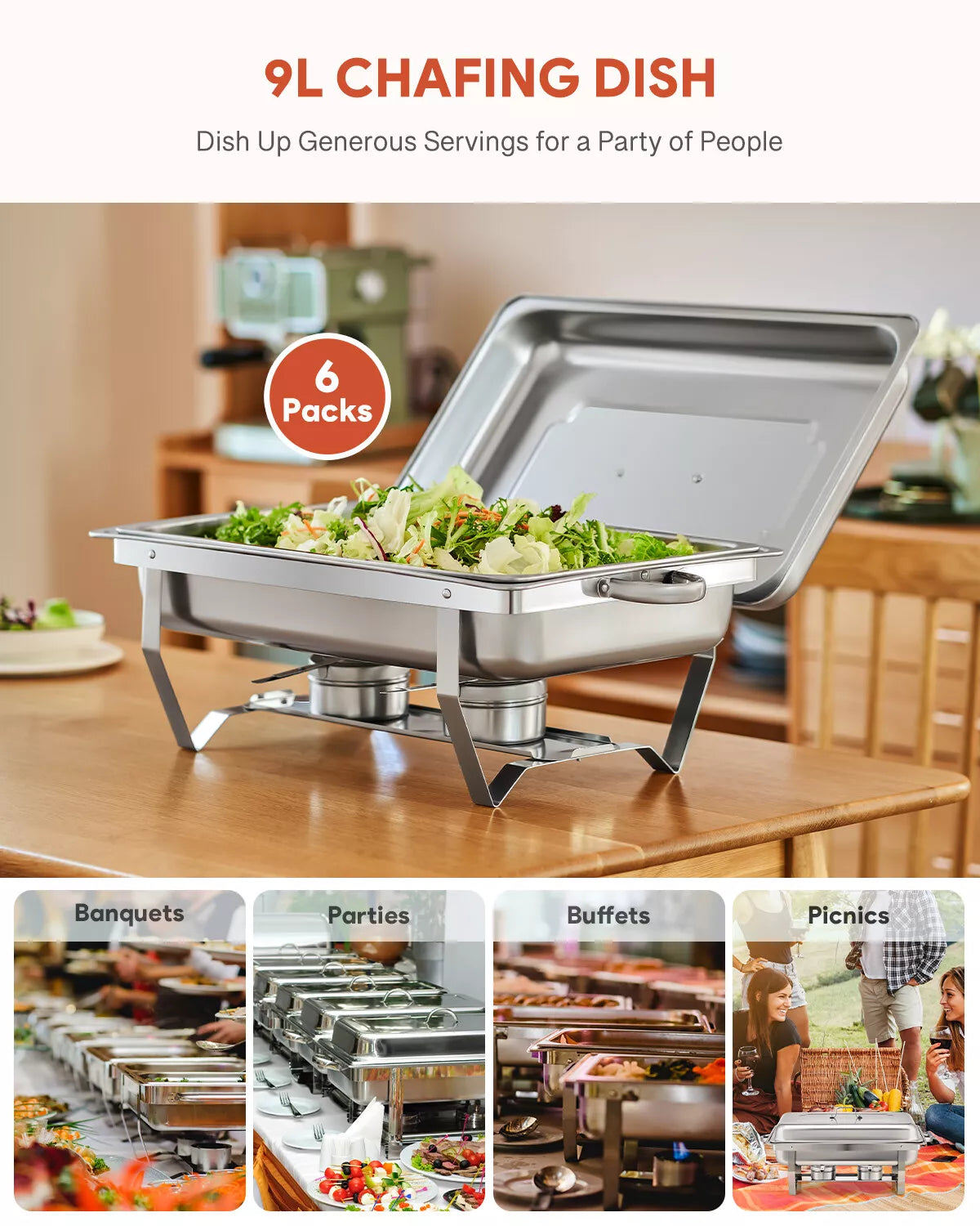 Large 6 Piece Chafing Dish Set