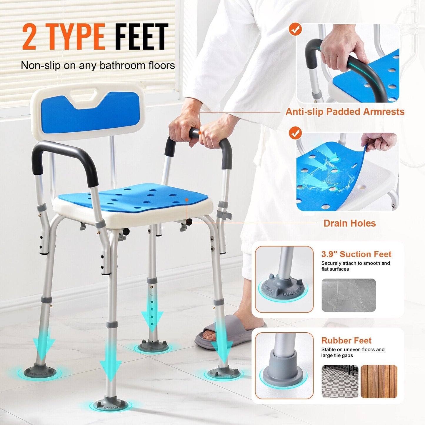 Comfortable Shower Seat – Stable Bath Chair with Grip Feet