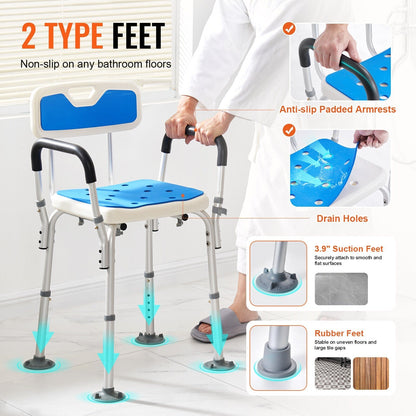 Comfortable Shower Seat – Stable Bath Chair with Grip Feet