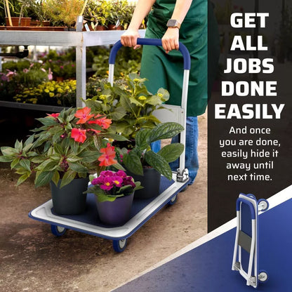 Portable Folding Utility Cart With Heavy Duty Wheels