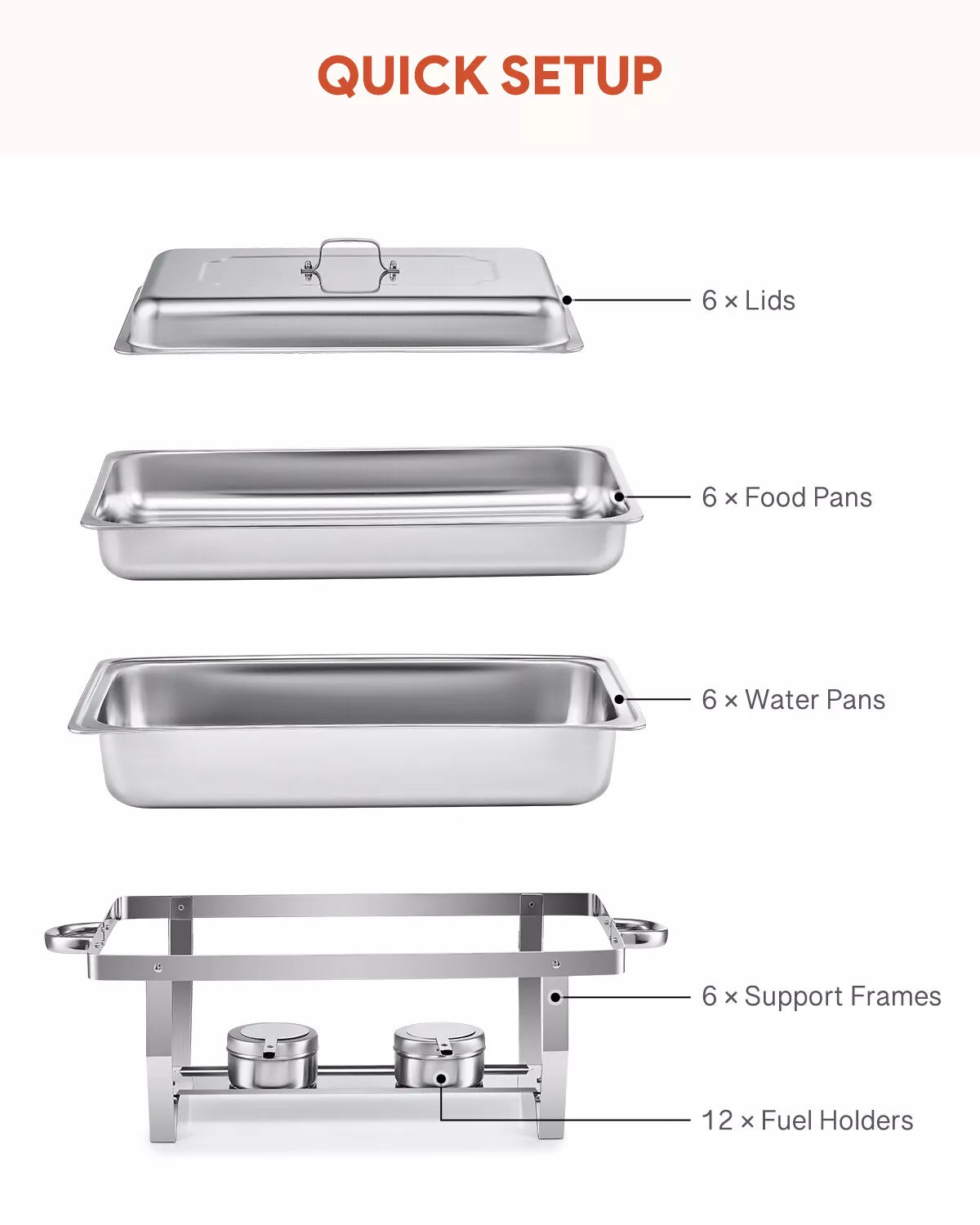 Large 6 Piece Chafing Dish Set