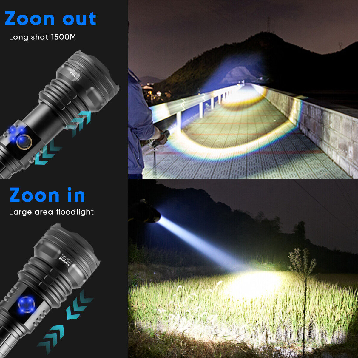 Bright LED Outdoor Flashlight - Rechargeable & Water Resistant